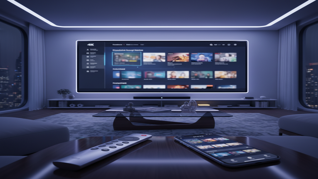 Un écran de Smart TV affichant une interface pour un abonnement IPTV 2025.