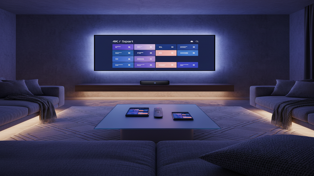 Sélection des meilleures box IPTV posées devant une télévision affichant un menu de streaming