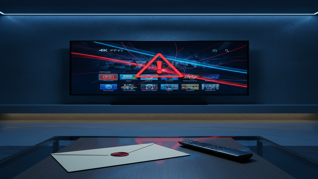 Illustration des risques légaux et de l'amende IPTV avec un marteau de juge