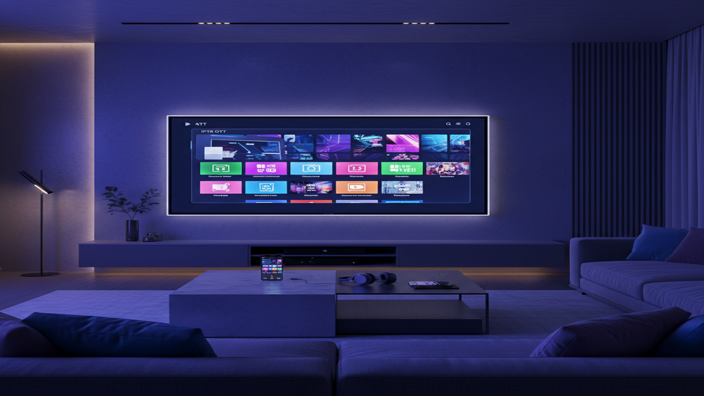 Interface d'un IPTV OTT service affichée sur une Smart TV moderne