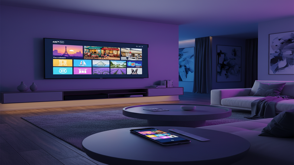 Écran de Smart TV affichant une sélection de fournisseurs IPTV proposant des chaînes françaises en HD.